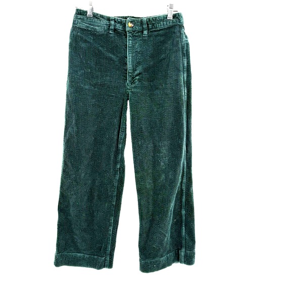 Madewell Slim Emmett Wide Leg Whale Corduroy Crop Pants Women's 27 Green Ankle - Picture 8 of 10